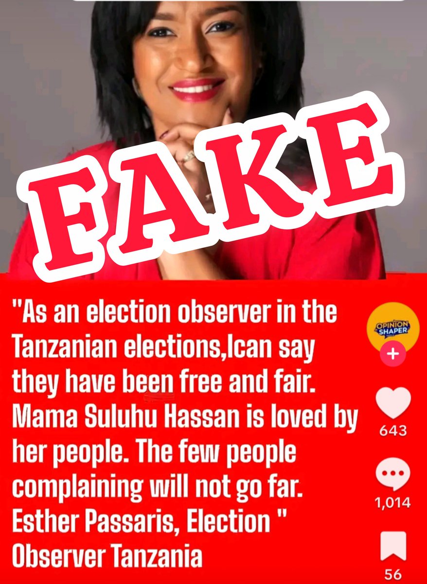 EstherPassaris's tweet image. Fake posters and fabricated statements using my name and image have been circulating online to mislead the public and distort my role as an AU observer. If you truly stand for truth, stop rewarding sources of misinformation. 
@CA_Kenya @DCI_Kenya @Kenyajudiciary this is the…