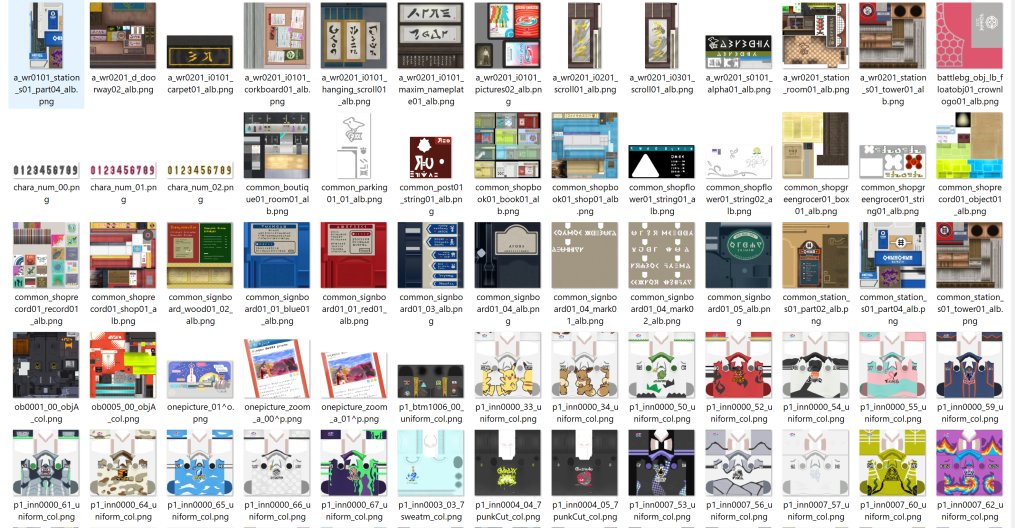 AaahPokemon's tweet photo. So I'm planning a complete overhaul of the Galarian and Paldean #PokeLatin word lists, especially after being told of a way to extract all texture assets. I found 400+ textures with text on them, including PokeLatin forms for "Eevee/Eievui" and "Pikachu"! #Pokemon https://t.co/4iypwyHkGS