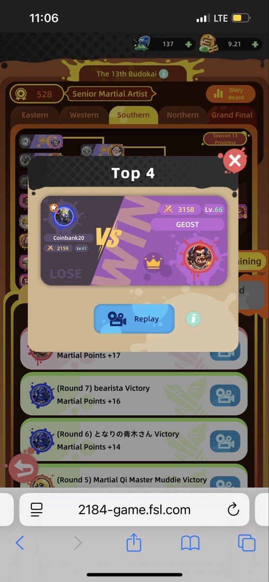 numan_kadir's tweet image. 🥋 #2184Game The 13th Budokai
Southern Region — Top 4 Finish! 💪🔥
Overall Rank: #57 Senior Martial Artist ⚔️
@2184Official #2184Game #Budokai