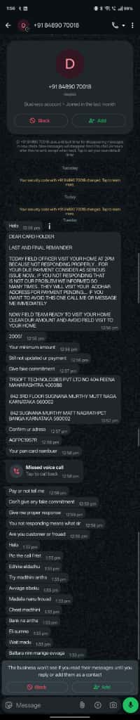 AlishaShar8367's tweet photo. Kudos to your agents(8489070018) for relentless pursuit of EMI payments despite multiple communications. Clearly, "customer service" means "relentless chasing" in your dictionary. 
#MENTALHARASSMENT #SUICIDETENDENCY
@SBICard_Connect @TheOfficialSBI @OfficialSBICare 
@RBI @RBIsays https://t.co/Jp7sQrXe5C