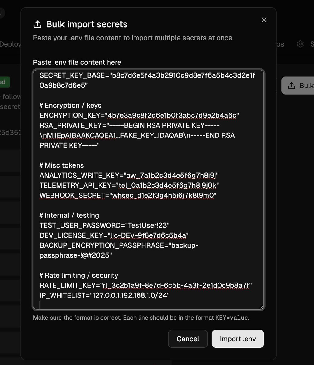 localopsco's tweet photo. Bulk secrets editor coming soon. 

These secrets shown here are not real btw 😄 https://t.co/DoHtM0ZNyS
