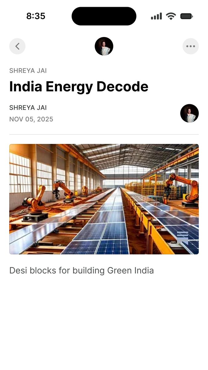 The latest India #Energy Decode is out now!
This one puts the lens on India's #manufacturing ambitions and how a #green turn could be the renaissance of the country's economic reforms. 

open.substack.com/pub/shreyajai/…

Subscribe to have the next one land fresh in your inbox!