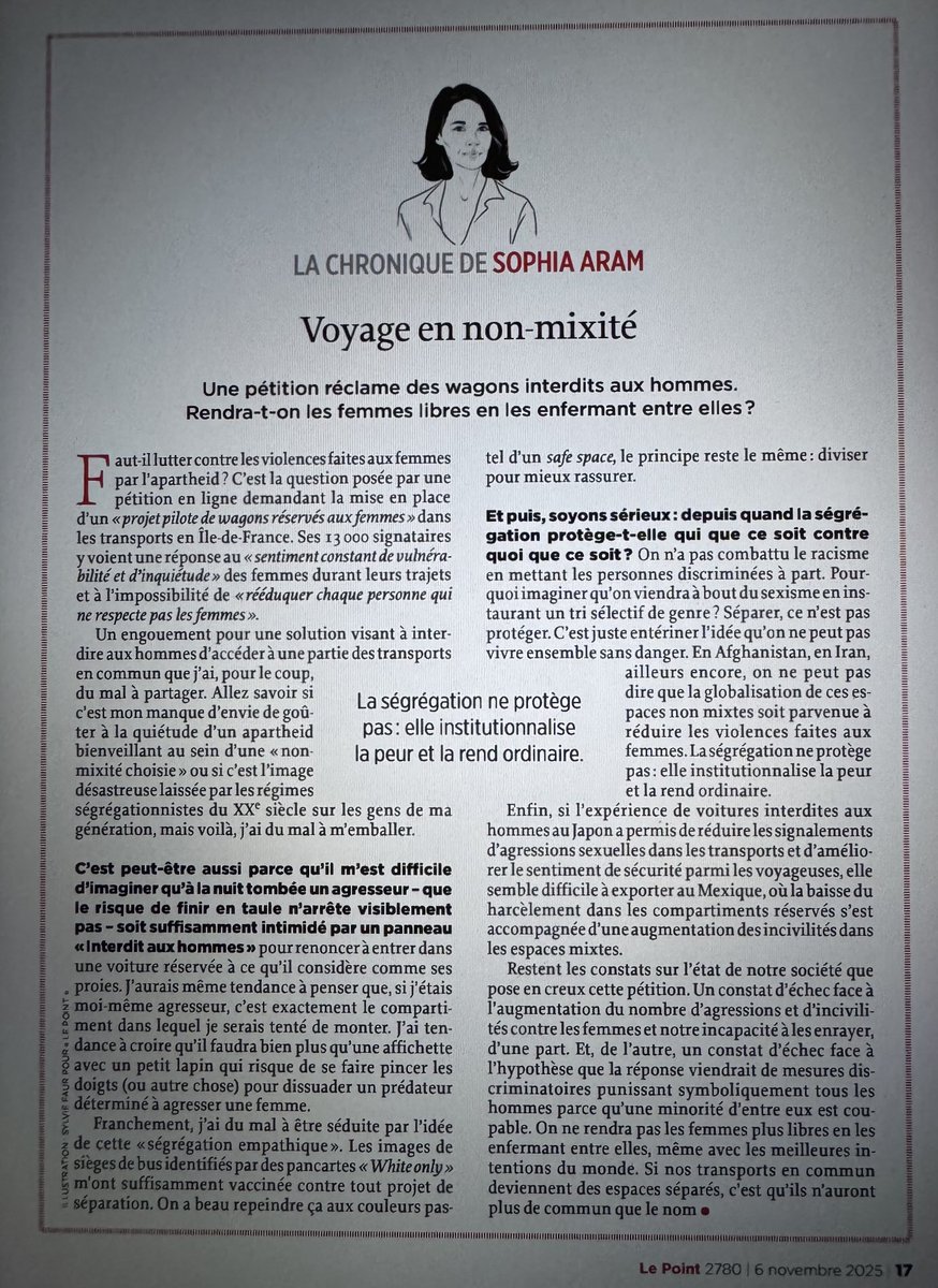 Voyage en non-mixité(Sophia Aram,chronique Le Point)