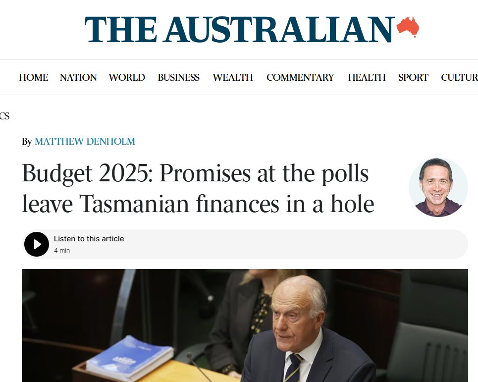 Promises at the polls leave Tassie finances in a hole theaustralian.com.au/nation/politic… via <a href="/australian/">The Australian</a> #politas #auspol #tasbudget25