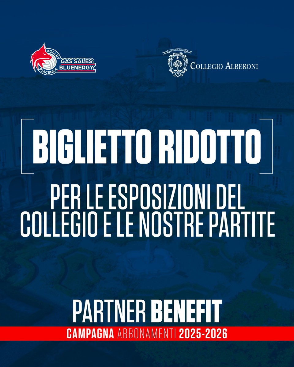 🏛️ Grazie alla partnership con Collegio Alberoni hai diritto al biglietto 𝙧𝙞𝙙𝙤𝙩𝙩𝙤 per le esposizioni presso la Galleria e per le nostre partite, se non sei ancora abbonato, mostrando il biglietto del collegio Alberoni al PalabancaSport 🖼️🏟️