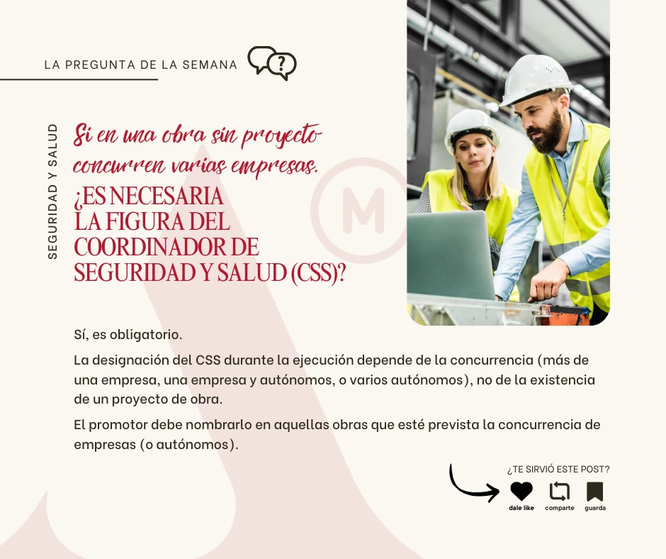 COAATMCA's tweet image. ❓#preguntadelasemana🧐🤔➡️
✅ 𝐒𝐢 𝐞𝐧 𝐮𝐧𝐚 𝐨𝐛𝐫𝐚 𝐬𝐢𝐧 𝐩𝐫𝐨𝐲𝐞𝐜𝐭𝐨 𝐜𝐨𝐧𝐜𝐮𝐫𝐫𝐞𝐧 𝐯𝐚𝐫𝐢𝐚𝐬 𝐞𝐦𝐩𝐫𝐞𝐬𝐚𝐬, ¿𝐞𝐬 𝐧𝐞𝐜𝐞𝐬𝐚𝐫𝐢𝐚 𝐥𝐚 𝐟𝐢𝐠𝐮𝐫𝐚 𝐝𝐞𝐥 𝐂𝐨𝐨𝐫𝐝𝐢𝐧𝐚𝐝𝐨𝐫 𝐝𝐞 𝐒𝐞𝐠𝐮𝐫𝐢𝐝𝐚𝐝 𝐲 𝐒𝐚𝐥𝐮𝐝 (𝐂𝐒𝐒)?👇🏻👇🏻