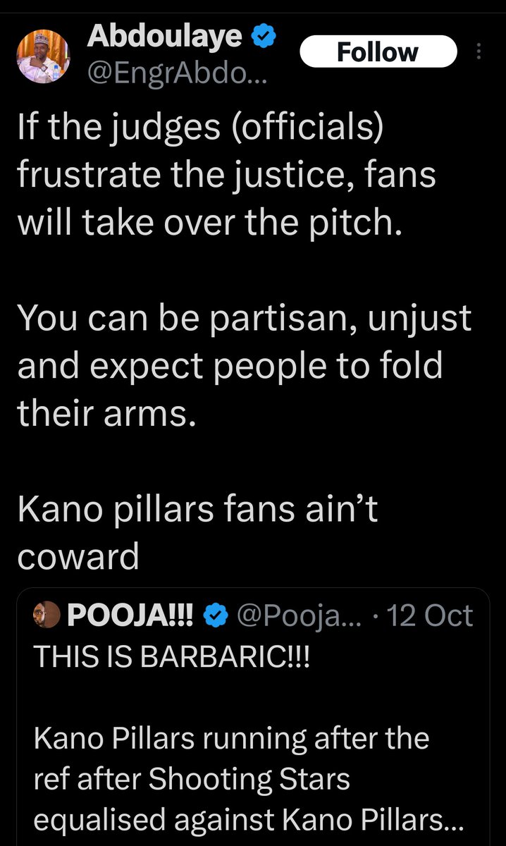 harrydaniyan's tweet photo. @BashirAhmaad No matter how "accommodating" you portray Kano, we both KNOW Kano IS a HOTBED, prone to (Religious) RIOTS for ANY reason.

It doesn't even have to make any SENSE.

This happened at the Kano Pillars' Stadium when 3SC scored against Kano Pillars.
See the response of a fan...

1/ https://t.co/2gzmAI2C2n