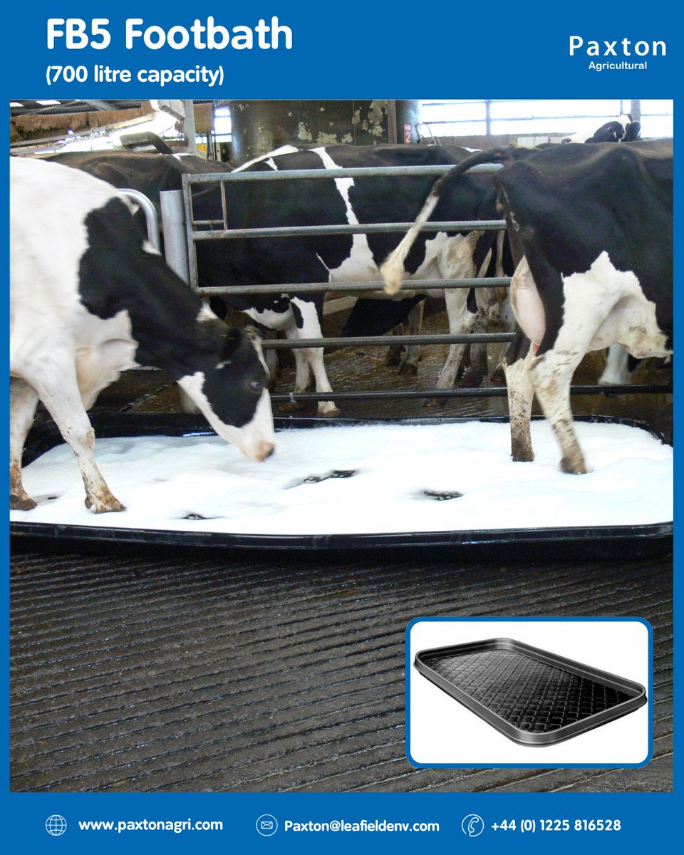 Our FB5 Footbath has a 700L capacity with an anti-slip base for safe, effective footrot treatment. Built with smooth corners, chemical resistance, and easy handling for long-lasting use.

Find out more 👇
paxtonagri.com/product/fb5-fo…

#livestock #agriculture #footbath #ukmade