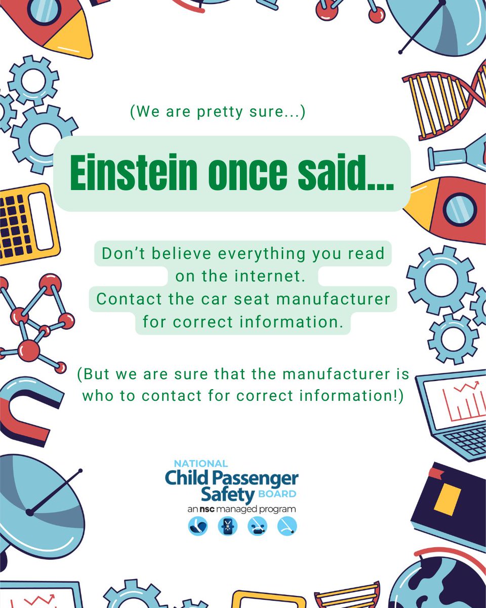 NCPSB's tweet image. We aren’t history experts, but we do know Child Passenger Safety. When you have a question, contact the car seat or booster seat manufacturer.
#KeepEachOtherSafe #TechsRule #carseat #safety #educationj #parents #children @NSCsafety