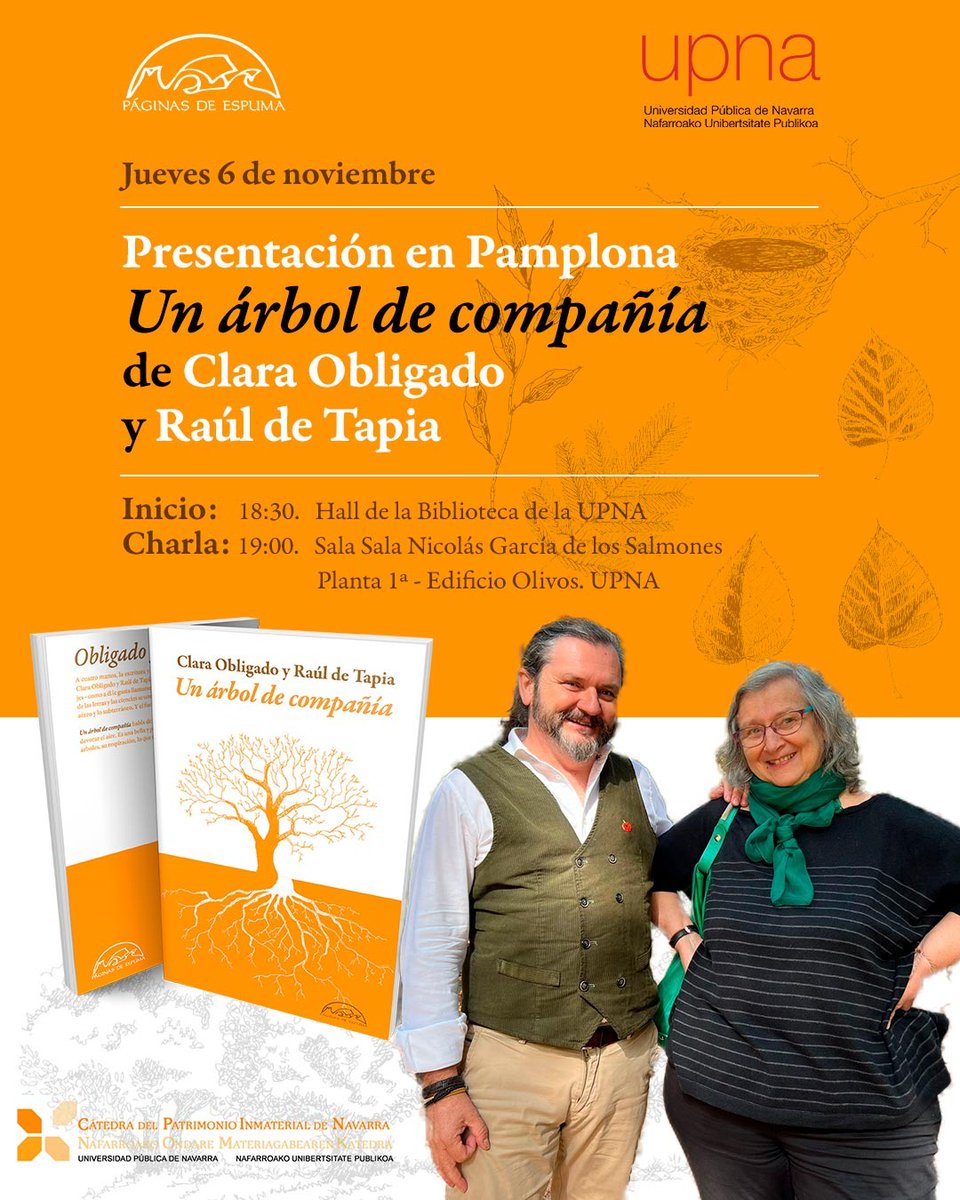 NavarraalNatura's tweet image. Esta tarde los amantes de los árboles y de la Naturaleza tenemos una cita en la biblioteca de la Upna.

¡No te lo pierdas!

Presentación del libro "Un árbol de compañía" de @alcanduerca @claraobligado

#Pamplona #Navarra #Iruña #Nafarroa #Liternatura #literatura #libros #UPNA