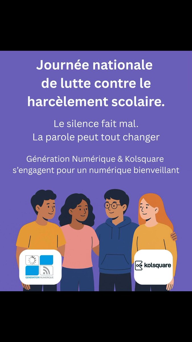 Aujourd’hui, pour la Journée nationale de lutte contre le harcèlement à l’école, notre association s’associe à ⁦<a href="/kolsquare/">Kolsquare</a>⁩ pour amplifier une campagne portée par la voix de nombreux créateurs. Parce que chaque message compte, faisons résonner ensemble #LesMotsComptent.