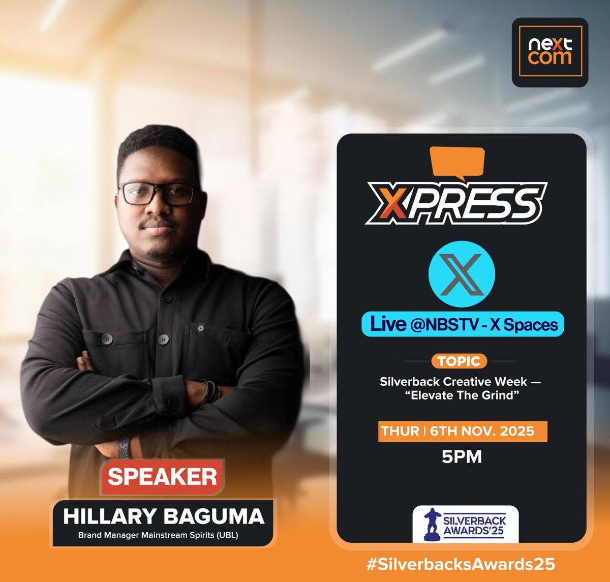 Set your reminder for 5PM today! Live on NBSTV - X Spaces, we break down what “Elevate The Grind” really means ahead of the #SilverbackAwards25.

Host:<a href="/TracyIkopit/">Tracy</a> 
Speakers: <a href="/PearlElisabeth/">Pearl Kitimbo</a> <a href="/mwirigipaul/">Paul Mwirigi Muriungi</a> &amp; <a href="/biggerhillary/">Hillary BAGUMA</a> 

Link: x.com/i/spaces/1YqGo…
Tap in and add your voice