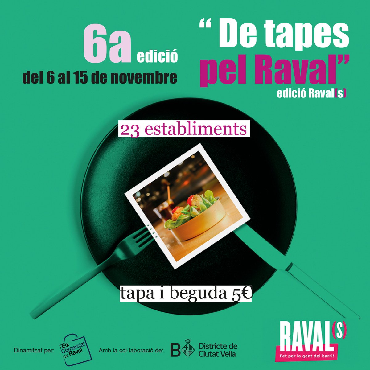 eixraval's tweet image. Sabeu que hi ha una manera fantàstica de descobrir el Raval i la seva gastronomia? vine a la nostra ruta de tapes del 6 al 15 de novembre. Si tastes un mínim de 8 pots guanyar un dinar/sopar per un valor màxim de 80 €. #menjarbé #Ravals #Raval #tapes #rutes