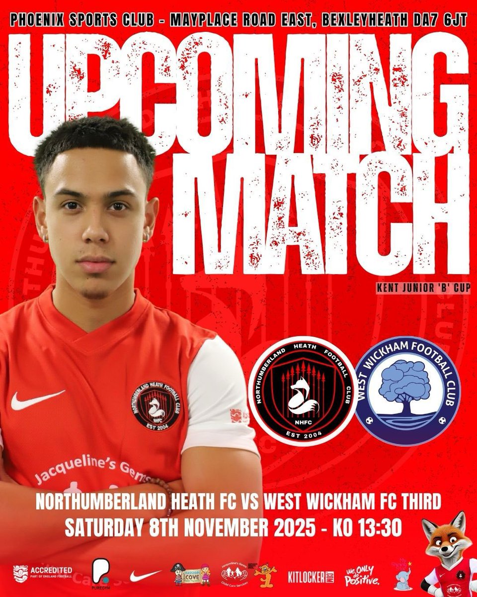 🔴⚪️Upcoming Fixture⚪️🔴

It’s all about the cup run once more. 

⚽️ <a href="/KentFA/">Kent FA ⚽</a> Junior B Cup
📆 08/11/25 
🆚 <a href="/WestWickhamFC/">West Wickham FC</a> 3rds 
📍 Home: <a href="/phoenixsportsfc/">Phoenix Sports Club</a> The Christopher Russell Stadium, Mayplace Road, DA7 6JT
⏰ 13.30
💷  Entry Fee: 16+ £1, Under 16 free. One accompanying adult