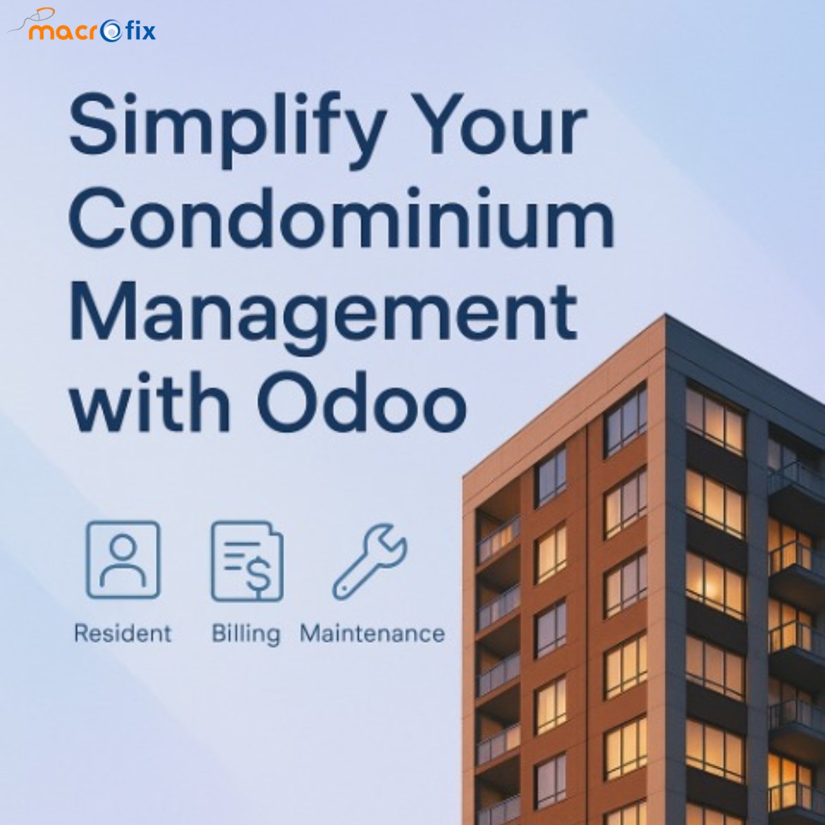 macrofix's tweet image. With the right system, everything just flows — residents stay updated, payments stay on time, and maintenance never gets missed.

That’s what our Odoo-powered Condominium Management System delivers.
Manage residents, billing &amp;amp; issues smoothly in one place. 

Give your community…
