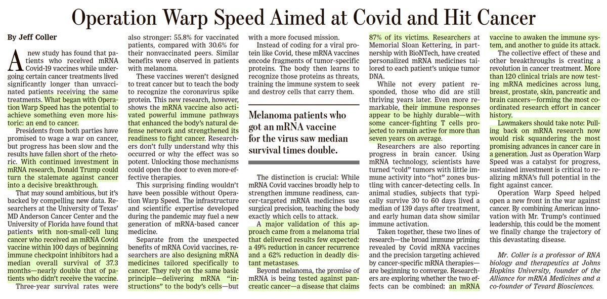 EricTopol's tweet image. A @WSJ oped today on this advance vs cancer wsj.com/opinion/operat…