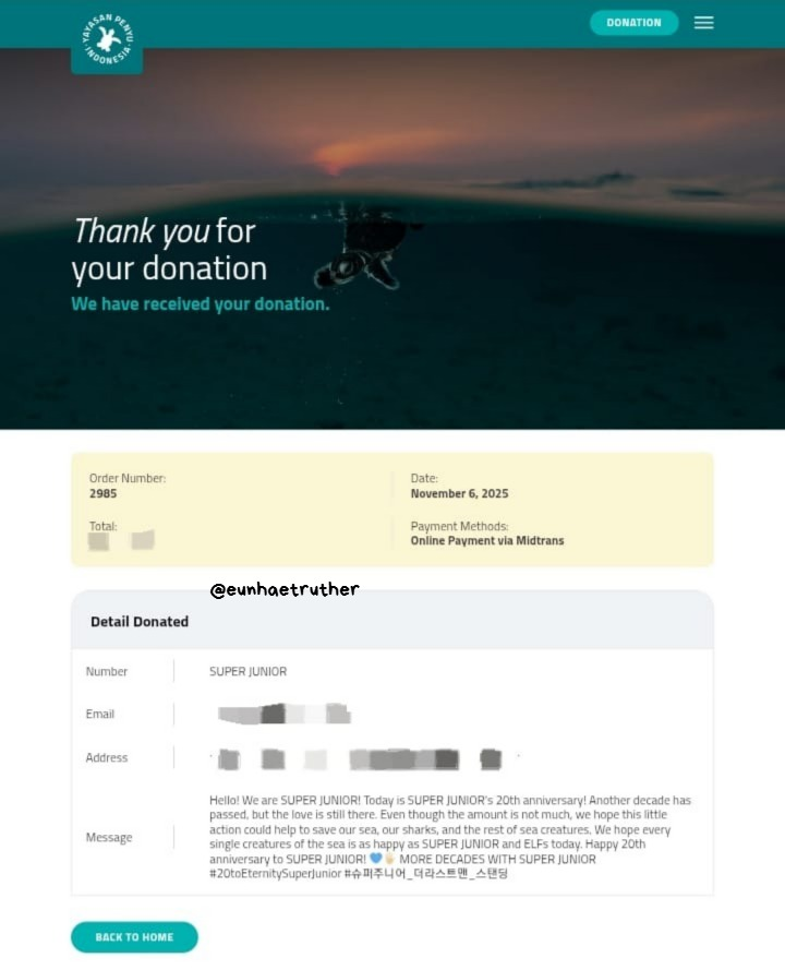 eunhaetruther's tweet photo. hello, elfs! 💙 in order to celebrate super junior's 20th anniversary, i donated to 4 platformsto save the sea and its creatures under super junior's name! 🥳💙

MORE DECADES WITH SUPER JUNIOR
#SUPERJUNIOR #슈퍼주니어
#20toEternitySuperJunior
#슈퍼주니어_더라스트맨_스탠딩 https://t.co/bOrj2cH1or