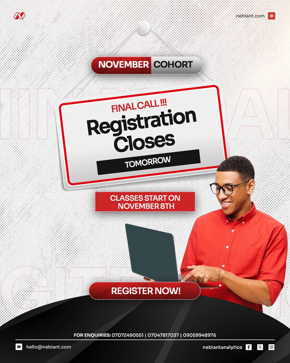 nebiantanalytic's tweet image. ‼️ REGISTRATION ENDS TOMORROW

Classes start on Saturday by 11am sharp! Don’t miss out on the ongoing discount! 

Send us a dm to get the enrollment link!