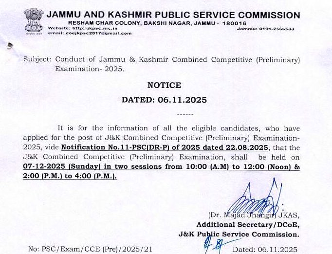 ShafqatBAcademy's tweet image. ✅JKPSC Prelims Examination Shall Be Held On 07 December 2025.

#Prelims2025 #JKPSCPrelims #JKPSC