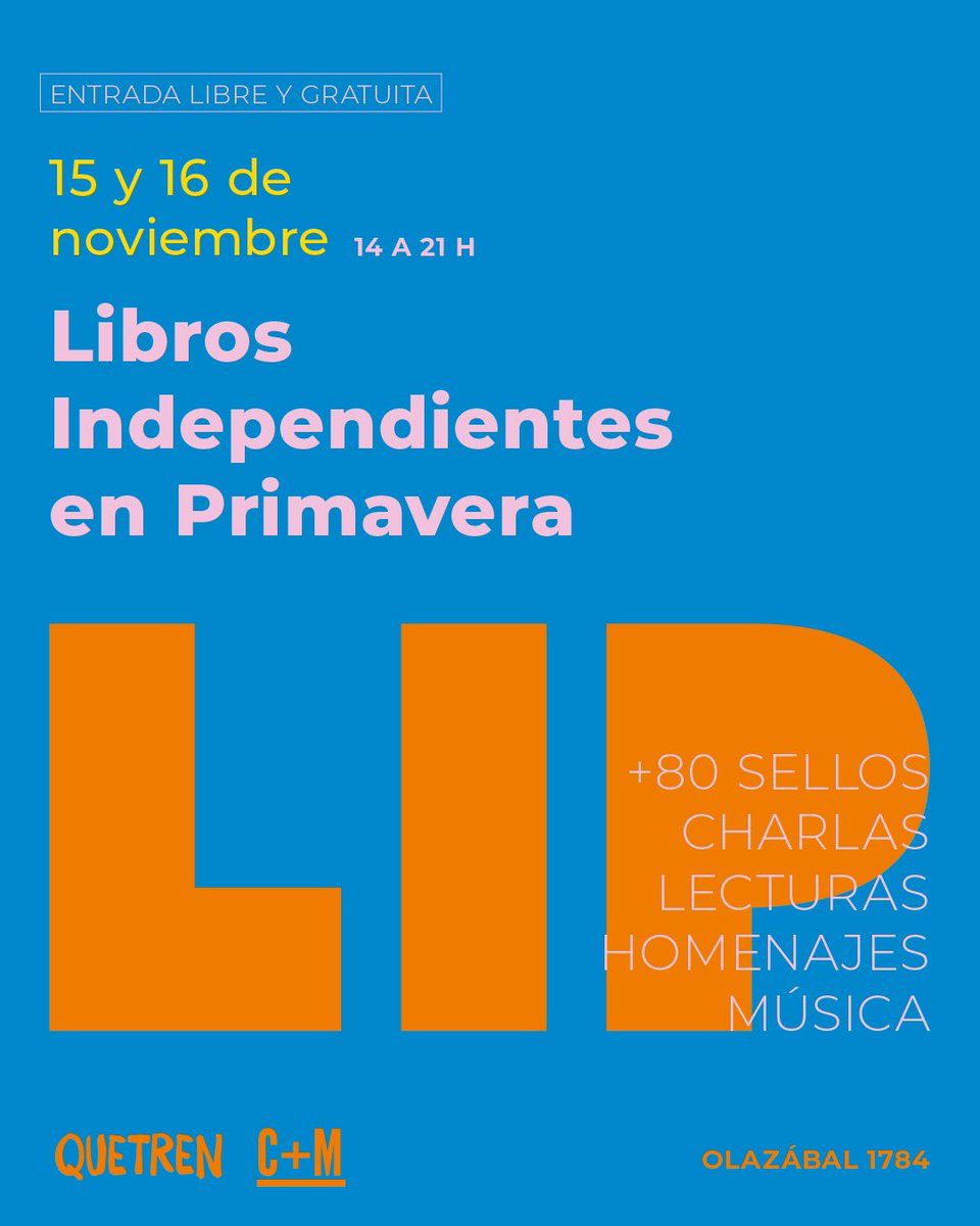 EdSigilo's tweet photo. He aquí un planazo para el fin de semana del 15 y 16 de noviembre. La Feria de libros independientes en Primavera. Vamos a estar feriando con otras 79 editoriales independientes. ¡Todo nuestro catálogo a disposición!
La cosa es en Quetren, Barrio chino. ¡Vengan a visitarnos! https://t.co/5gX8stqZNu