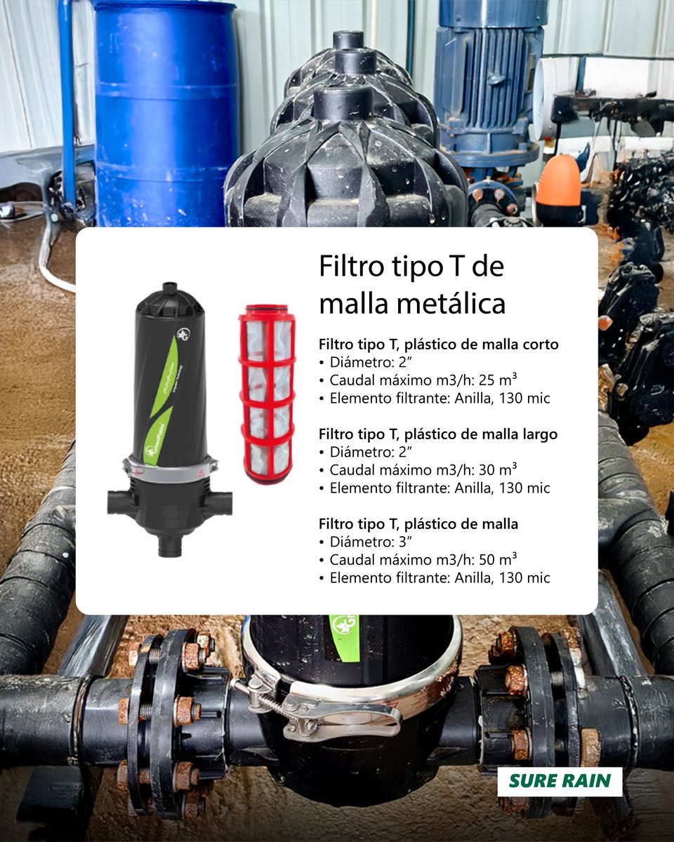 SureRain's tweet image. Filtros de anilla plástica y de malla metálica GREENPLAIN💦

👉 Filtro tipo T de anilla plástica
Medidas: 2" y 3"

👉 Filtro tipo T de anilla metálica
Medidas: 2" y 3"

👉 Filtro doble cuerpo corto y largo  plástico de malla y anillas
Medidas: 3"