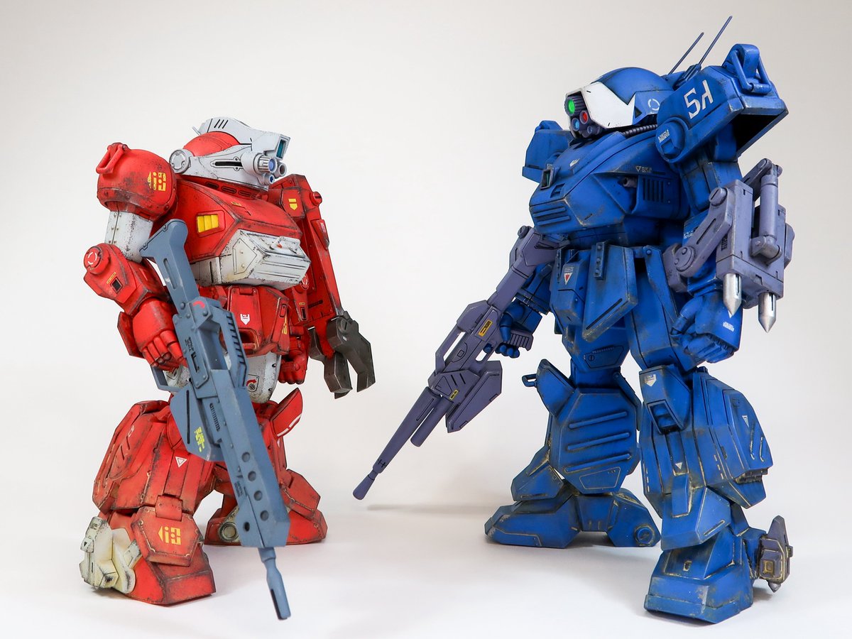 #ボトムズ総模演 一般展示枠に1/24スラッシュドッグ＆ガスティドッグで『ライトニングスラッシュ』対決展示させていただています！連戦で対決に臨むアズライトの前に立ちはだかるティア。スラッシュドッグの改造パーツとガスティドッグの原型はいずれも紅緒さん <a href="/benikick/">紅緒@総合模型演習2025</a> です。
#装甲騎兵ボトムズ