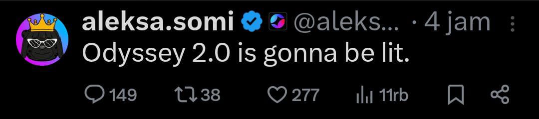 GM Somniac

Oh yeah have you seen <a href="/aleksamil_/">aleksa</a> talking about Odessy 2.0 on his X account? 

Can't wait for that to happen. <a href="/Somnia_Network/">Somnia</a> always gives the best to his community.