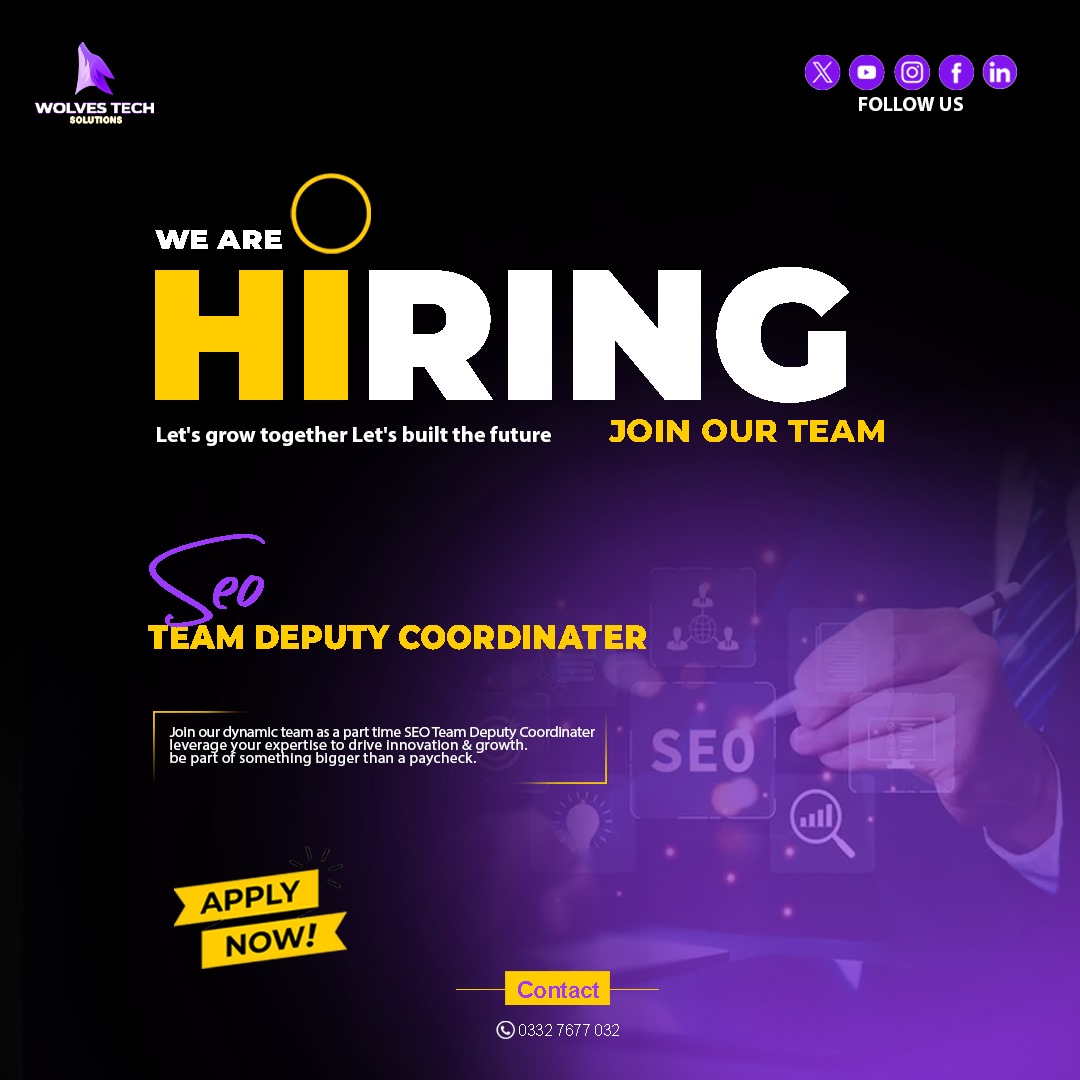 WolvesSolution's tweet image. WOLVES TECH SOLUTION is looking for a Part-Time SEO Team Deputy Coordinator to assist in managing our search optimization efforts and support our SEO specialists. 
#Hiring #SEO #PartTimeJob #RemoteWork #TeamSupport #DigitalMarketing #SearchEngineOptimization