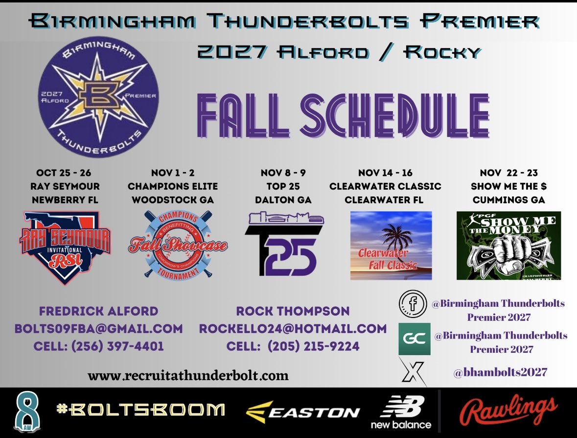 Finished up a fun and successful school ball season and rolling into Fall Travel Schedule this weekend at Top25 in Dalton, GA!! Ready to see my Bolts girls! ⚡️💜 <a href="/BhamBolts2027/">Birmingham Thunderbolts Premier 2027-Alford/Rocky</a> <a href="/PrepSoftball/">Prep Softball 🥎</a> <a href="/LineDsoftball/">Line Drive Media</a> <a href="/KaylaLombardo11/">Kayla Lombardo</a> <a href="/ExtraInningSB/">EXTRA INNING SOFTBALL</a> <a href="/SoftbalAmerica/">Softball America</a> <a href="/AuburnSoftball/">Auburn Softball</a>