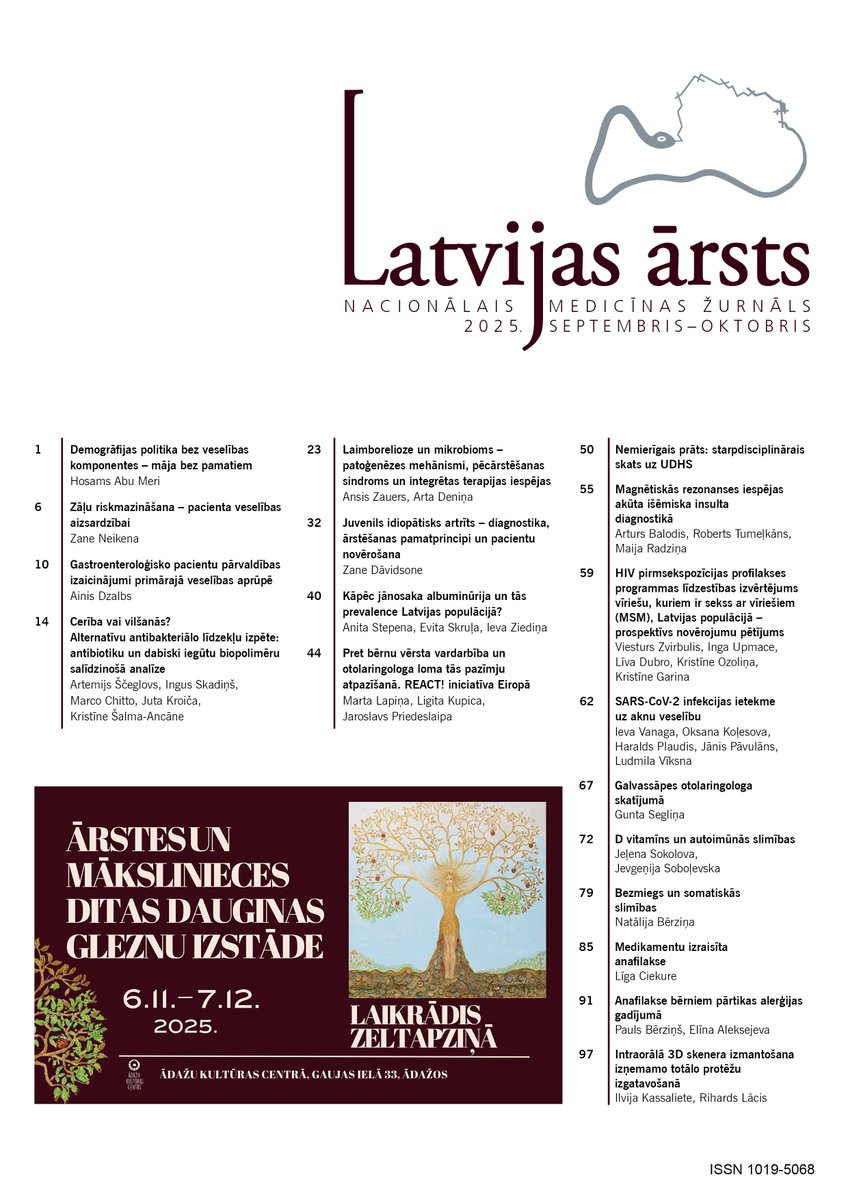 📗 Iznācis jaunais “Latvijas Ārsts” žurnāla numurs!
Ilgās rindas pie gastroenterologiem, sarežģītu pacientu vadība un “īsceļu” meklēšana starp dažādu institūciju pakalpojumiem prasa gan laiku, gan koordināciju. 
Plašāk lasiet Latvijas Ārsts numurā.