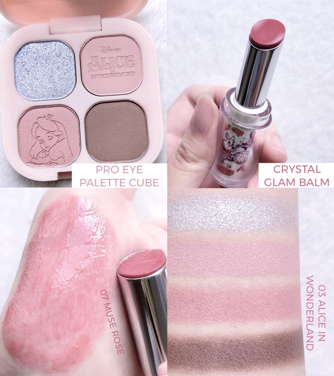 pino___16's tweet image. CLIOと不思議の国のアリスのコラボ🕰️🥀
好奇心溢れる物語から着想を得たプロアイパレットキューブはなめらかなテクスチャーでアイシャドウ以外にもチークやハイライトにも使える！クリスタルグラムバームはとろける蜂蜜のようなテクスチャーでツヤツヤ唇に仕上がるよ！！

 #PR #CLIO
@ClioCosmeticsJP