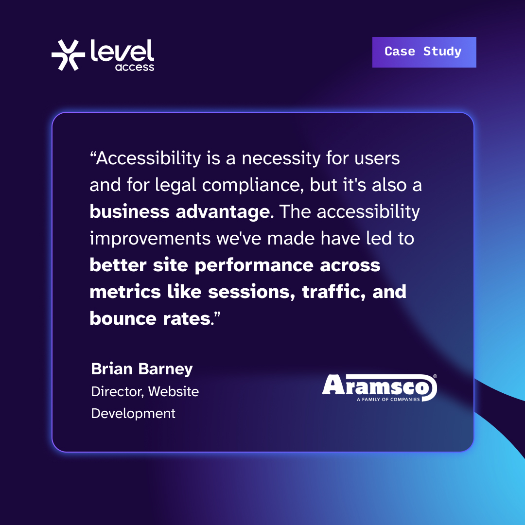 LevelAccessA11y's tweet image. .@Aramsco’s journey proves that #DigitalAccessibility delivers real business value.

The results speak for themselves: 20% increase in time on site, bounce rates down from 35% to 20% &amp;amp; a 12% increase in returning customers.

→Check out their full customer journey:…