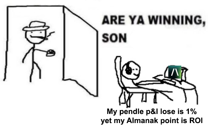 griffinXBT's tweet image. Almanak Strategy For Next 30 days
You can be down 1% on your P&amp;amp;L and still be winning if your points, rewards, or future ROI mechanisms outperform the short-term loss.

losing slightly on Pendle, yet seeing Almanak points compounding value in the background. In modern DeFi, yield…