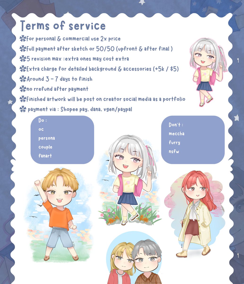 _jhhi_'s tweet image. Chibi commission open ✿
[ ♡ + ↻ are really appreciated ]

I&apos;m opening commission chibi for both lokal and internasional client!😸
Vgen link : vgen.co/Jhhi

Feel free to DM me if you&apos;re interested 💌

#commsart #opencommissions #VGenComm #commissionopen