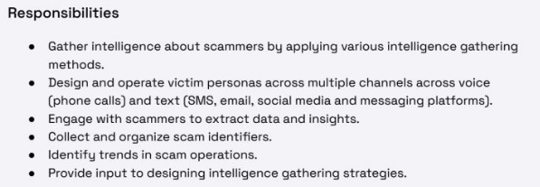 Nuevo puesto en la industria: scam investigator