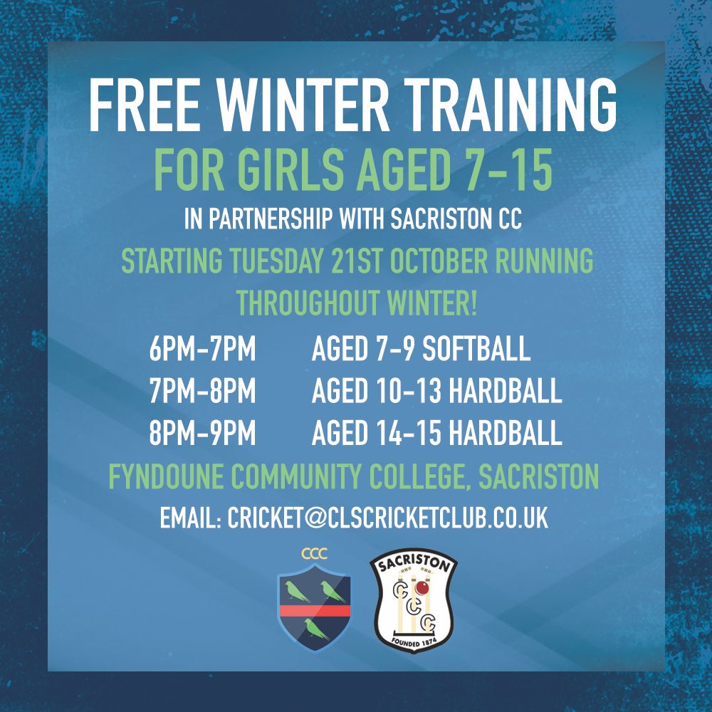 clscricketclub's tweet image. 🏏 A reminder that our FREE winter training for girls is currently running and will do so throughout winter! 

📧 cricket@clscricketclub.co.uk to find out more