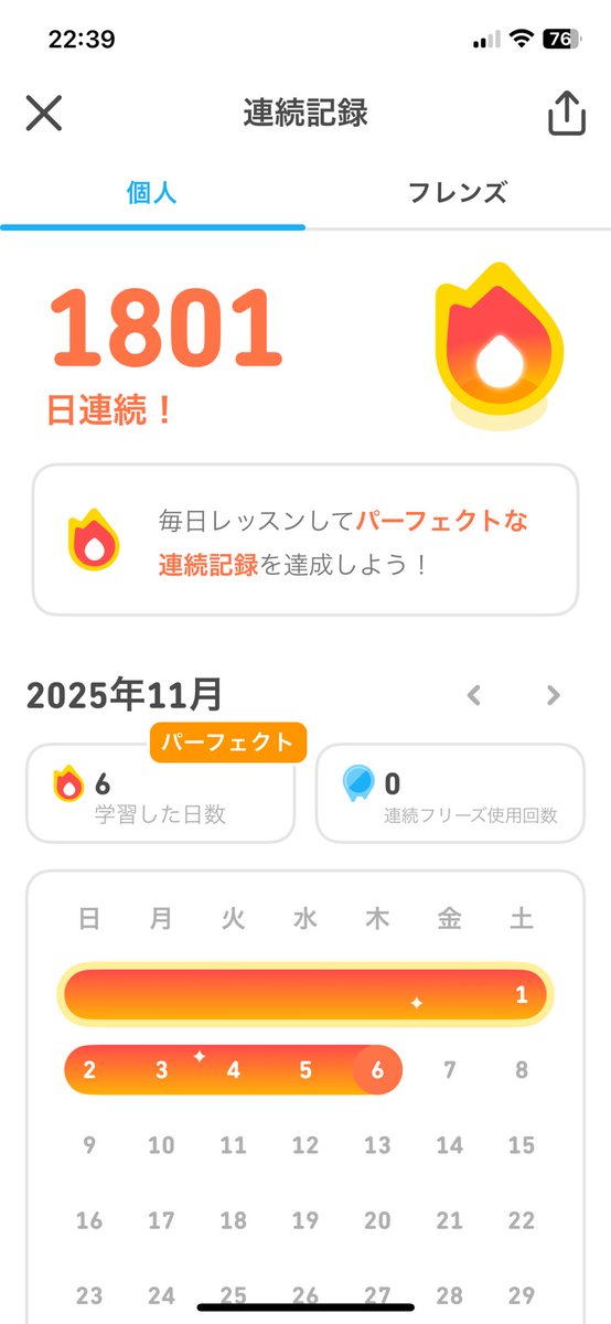 ysykNovember's tweet photo. Duolingo開始から5年目を超え、連続記録も1801日に。
今年はイギリスの人と会う機会が何回かあって、Google翻訳の助けも借りながらだけど1時間以上雑談することができた。 https://t.co/hGfUp6KKS8