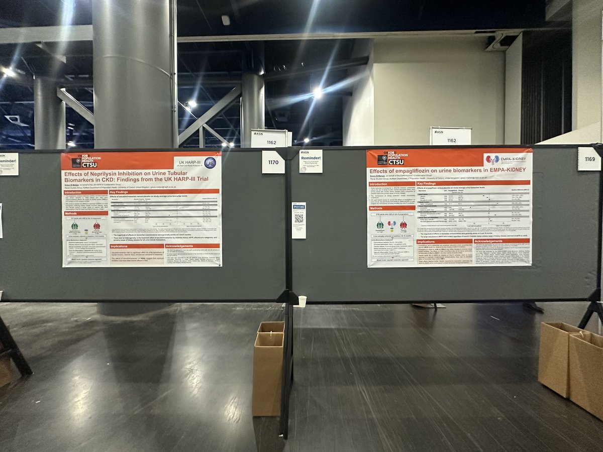 If you’re at #KidneyWk today, do join the poster sessions! I’ll be sharing our work on the effects of #SGLT2i and neprilysin inhibition on urine biomarkers in EMPA-KIDNEY and UK HARP-III, respectively. Will be there at 10-12, posters 1169-1170.