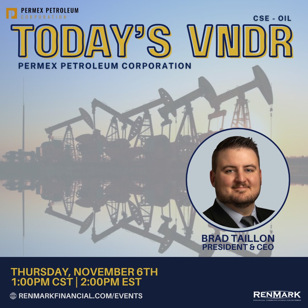 ⚡<a href="/PermexPetroleum/">Permex Petroleum Corporation</a> is bridging energy and innovation — developing oil &amp; gas assets in the Permian Basin while exploring opportunities in Bitcoin mining.

📅 Nov 6 | 🕐 1PM CST | 2PM EST
🔗 ow.ly/FgFO50XkAra

#PermexPetroleum #OilAndGas #BitcoinMining #RenmarkVNDR