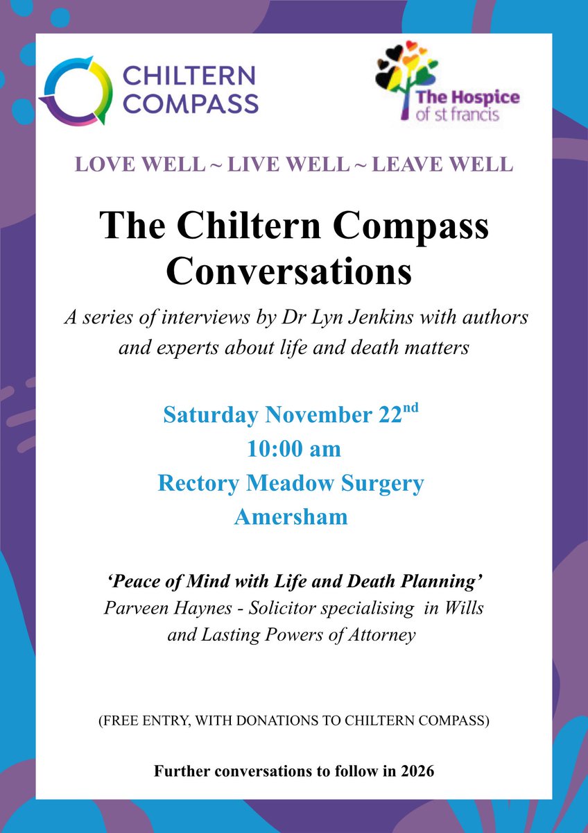 ChilternCompass's tweet image. Our next Conversation: Peace of Mind with Life and Death planning. No booking required!
