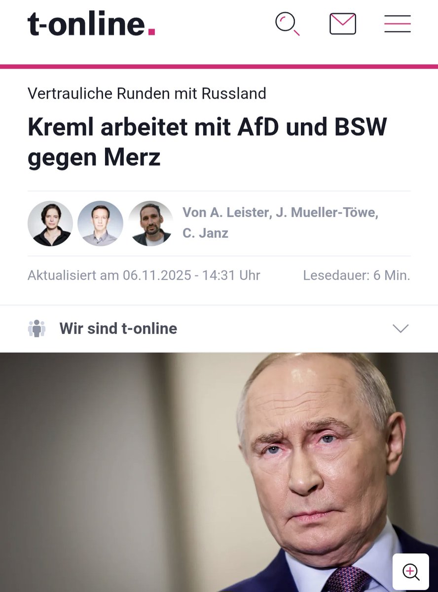 T-Online hat zu Kontakten des Kreml mit AfD und BSW recherchiert. Unbedingte Leseempfehlung! 👇
x.com/LarsWienand/st…