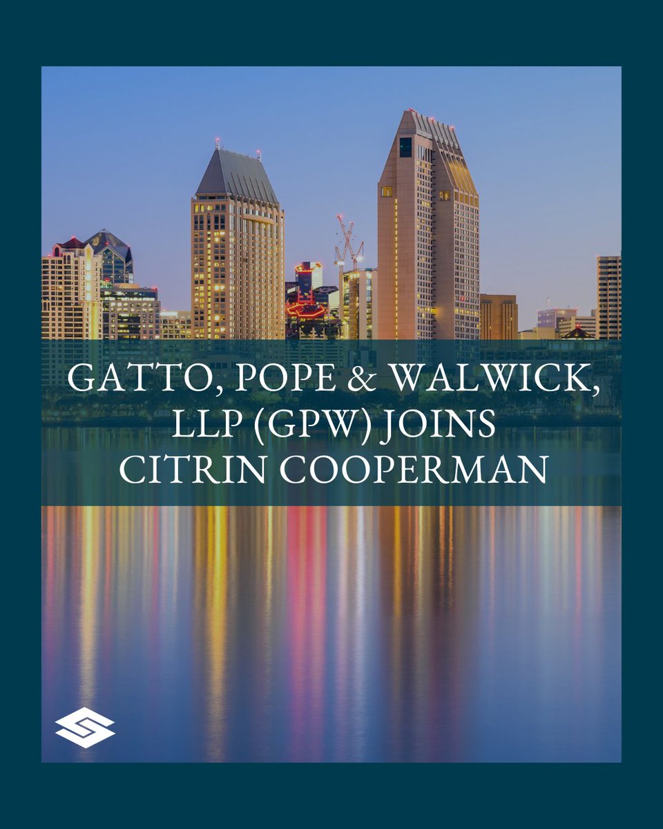 citrincooperman's tweet image. We’re pleased to welcome Gatto, Pope &amp;amp; Walwick, LLP (GPW) to Citrin Cooperman!

GPW, a San Diego-based accounting and advisory firm, primarily served complex, privately held businesses, high-net-worth individuals, and trusts &amp;amp; estates.

Learn more: citrincooperman.com/In-Focus-Resou…
