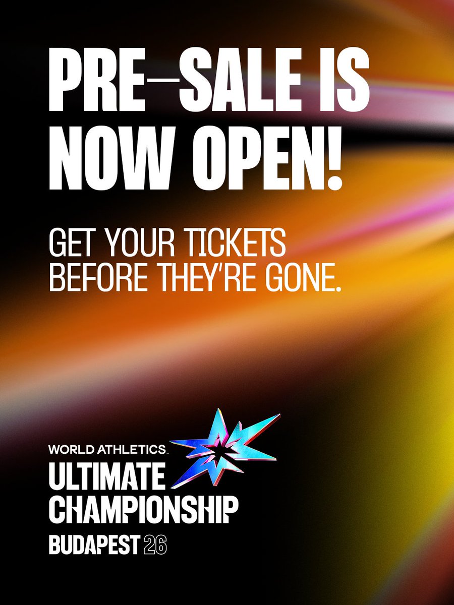 WAultimateChamp's tweet photo. Pre-sale is officially live 🎟️

Be the first : secure your spot at #WorldAthleticsUltimate.

Register to get access : 
https://t.co/NehfmtYyJ5 https://t.co/EFttZUA5GA