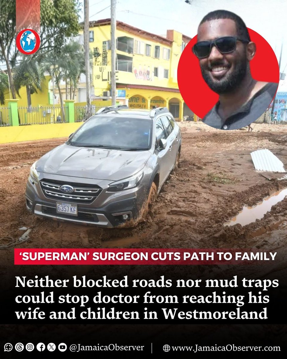 JamaicaObserver's tweet image. A general surgeon stationed at the Mandeville Regional Hospital spent over 24 hours non-stop chopping his way across two parishes in an attempt to get to his wife and children in Westmoreland.
jamaicaobserver.com/2025/11/06/sup…