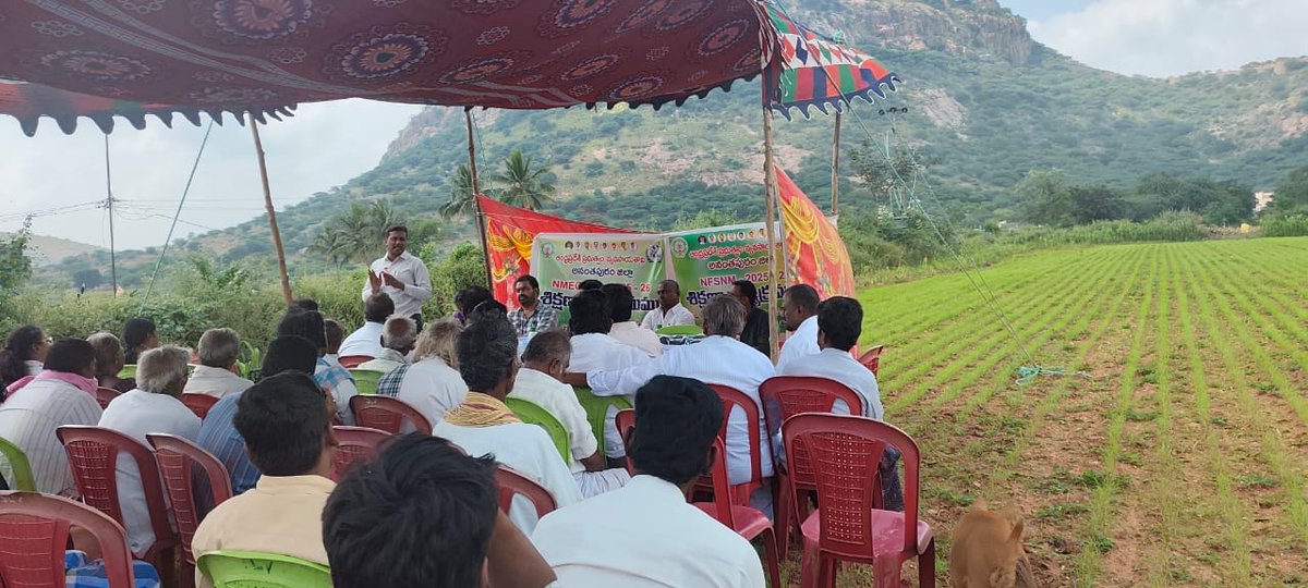 ysk2k7's tweet image. 🌾 The Field is Calling! 🌱
Farmers’ Field Day held at Kottapeta, Gooty Mandal by Gouthamapuri FPC in partnership with Agri Dept.
✅ IndiGAP certified groundnut farmers
🚜 Drone spraying demo
🌿 Natural farming &amp;amp; Rabi training
#SustainableFarming #DroneFarming #GouthamapuriFPC