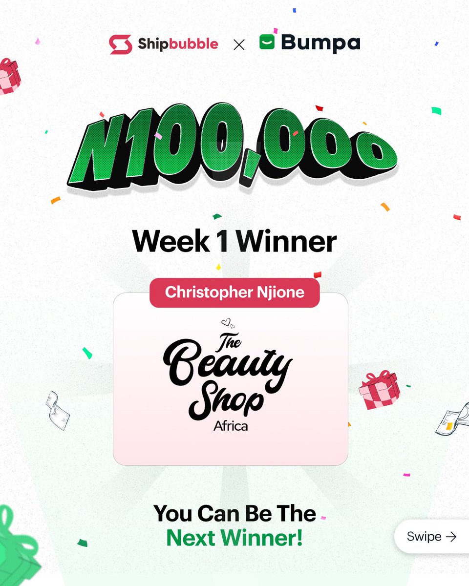 getBumpa's tweet image. 🎉 We have our first winner!
Congrats to @avivhair_ you just won ₦100,000 for activating Delivery Rate at Checkout and completing 10 fulfilled orders through the Bumpa x @shipbubble partnership! It’s not over, you too can be a winner.

Activate. Sell. Win.
#BumpaXShipbubble