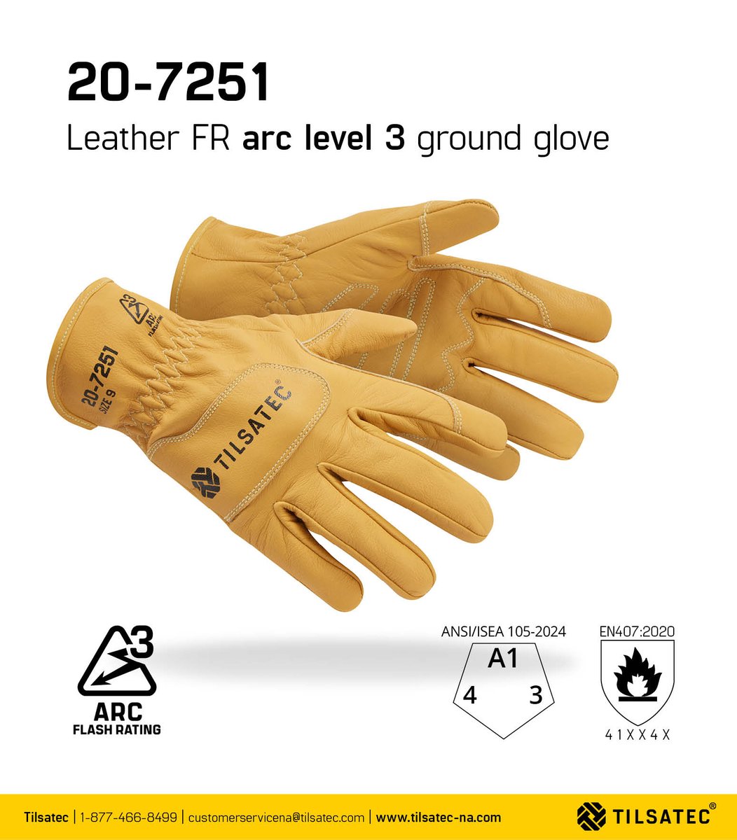 TilsatecNA's tweet photo. Introducing the NEW 20-7251 Leather Arc Flash Ground Glove - providing high-performance protection in high-risk environments. 

Find out more today: https://t.co/sjm4T6F9ob

#Tilsatec #HandProtection #ArcProtection https://t.co/eouWS1JkXC