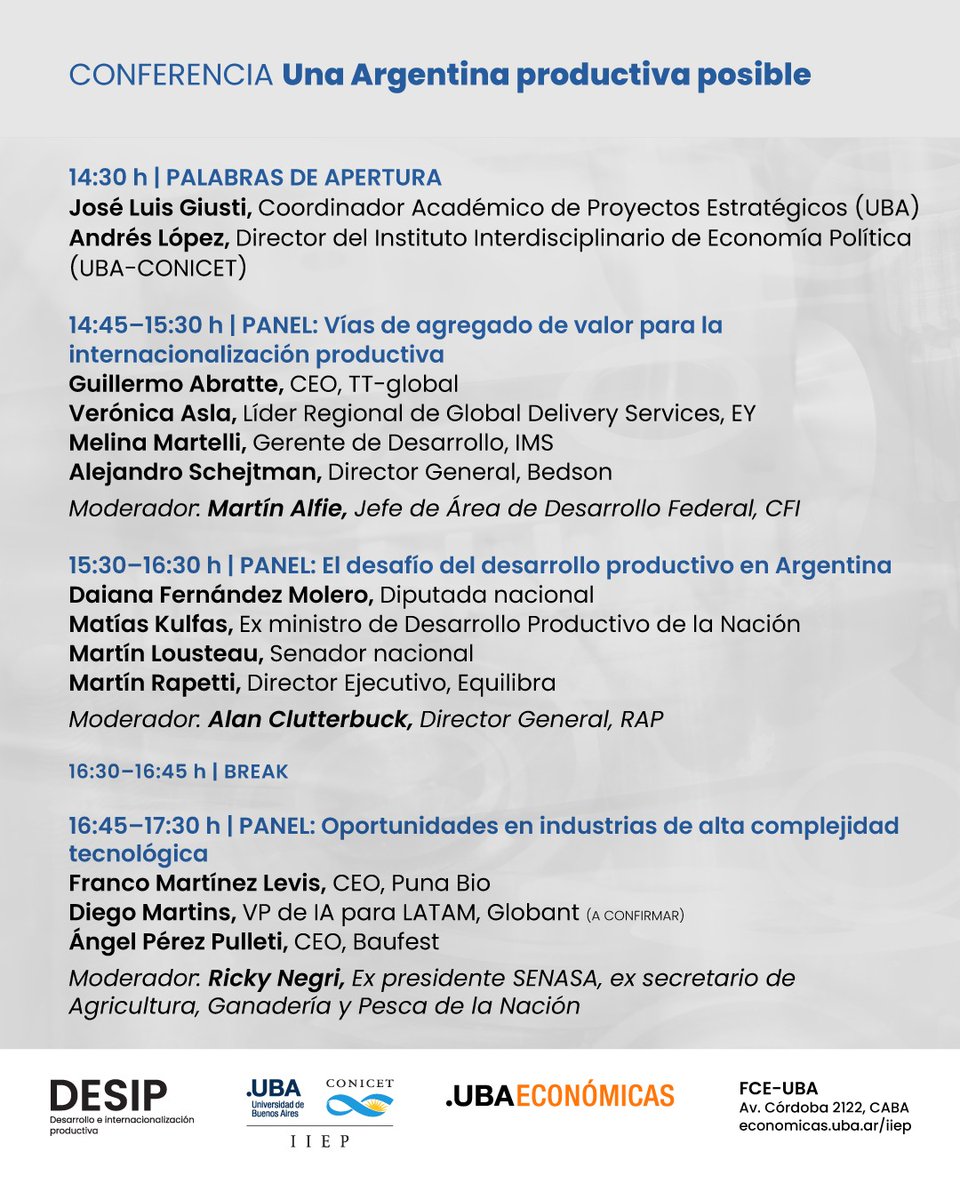 iiep_oficial's tweet image. 🔵Conferencia: Una Argentina productiva posible

Más allá de los RRNN hay una 🇦🇷 productiva dinámica y moderna, con empresas que exportan productos diferenciados y complejos. Conocerla es el primer paso para potenciarla mediante políticas públicas. Esa es #ladiscusiónqueseviene