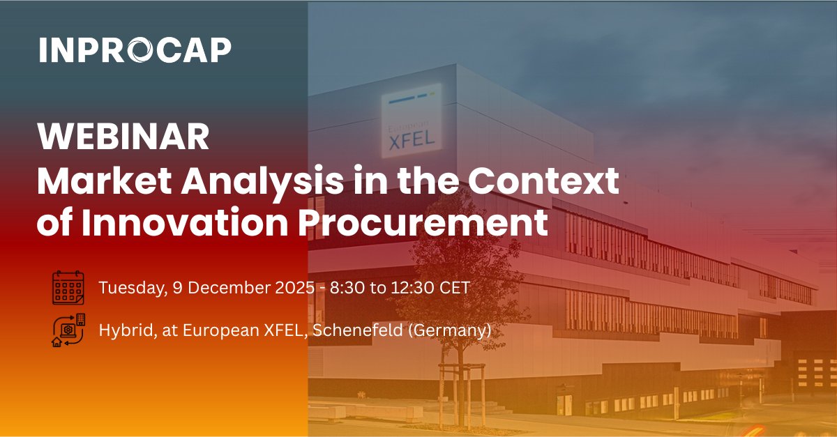 InprocapProject's tweet image. 🔍 Next in the #INPROCAP #Webinar_Series!
After Needs Assessment (27 Nov), join us for Webinar 3 – #MarketAnalysis in #InnovationProcurement.
📅 9 Dec 2025 | 08:30–12:30 CET
💻 Hybrid @EuropeanXFEL  (Germany)

shorturl.at/LVfSB