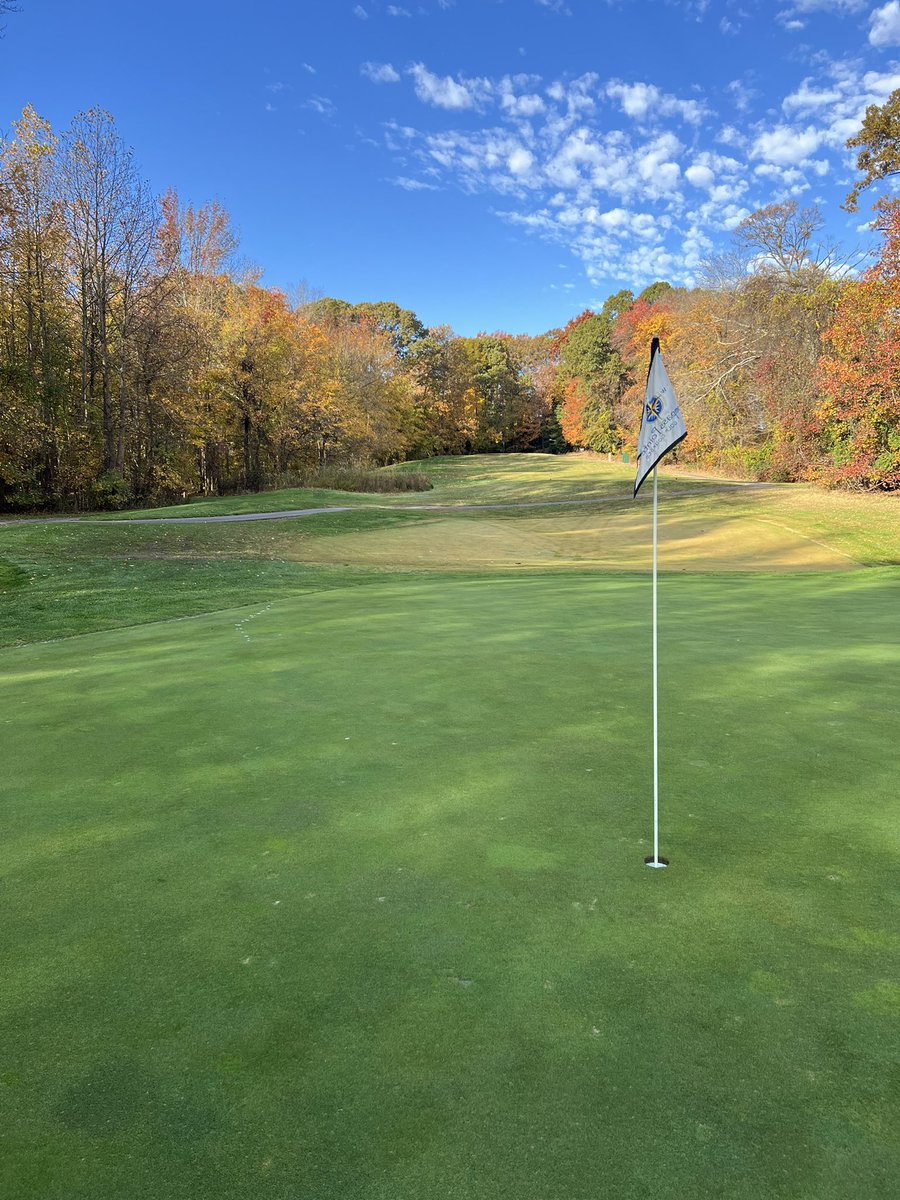 CompassTurfCare's tweet image. Thursday- Scatter cart rule. Driving range mats and practice area open. Another breezy day.... leaves will be an issue on a few holes.  Please yield to the staff blowing leaves.  Bermuda is about 90-100% dormant on most holes.
